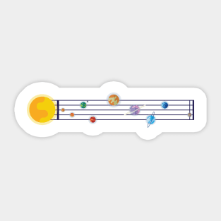 Plats of Solar System in a Dark Music Sheet Sticker